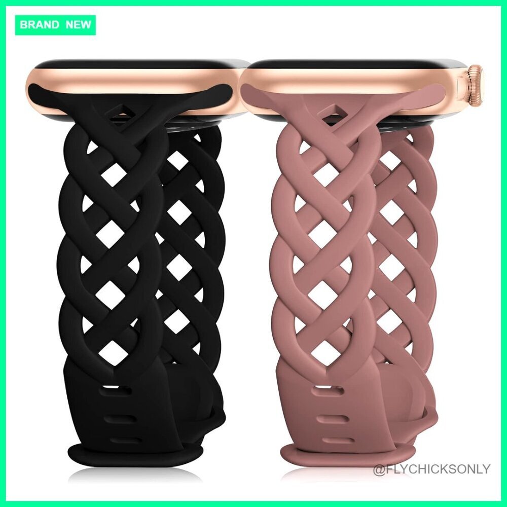 Slim Braided Silicone Apple Watch Band for Women, Adjustable 5-8 Inch Wrist